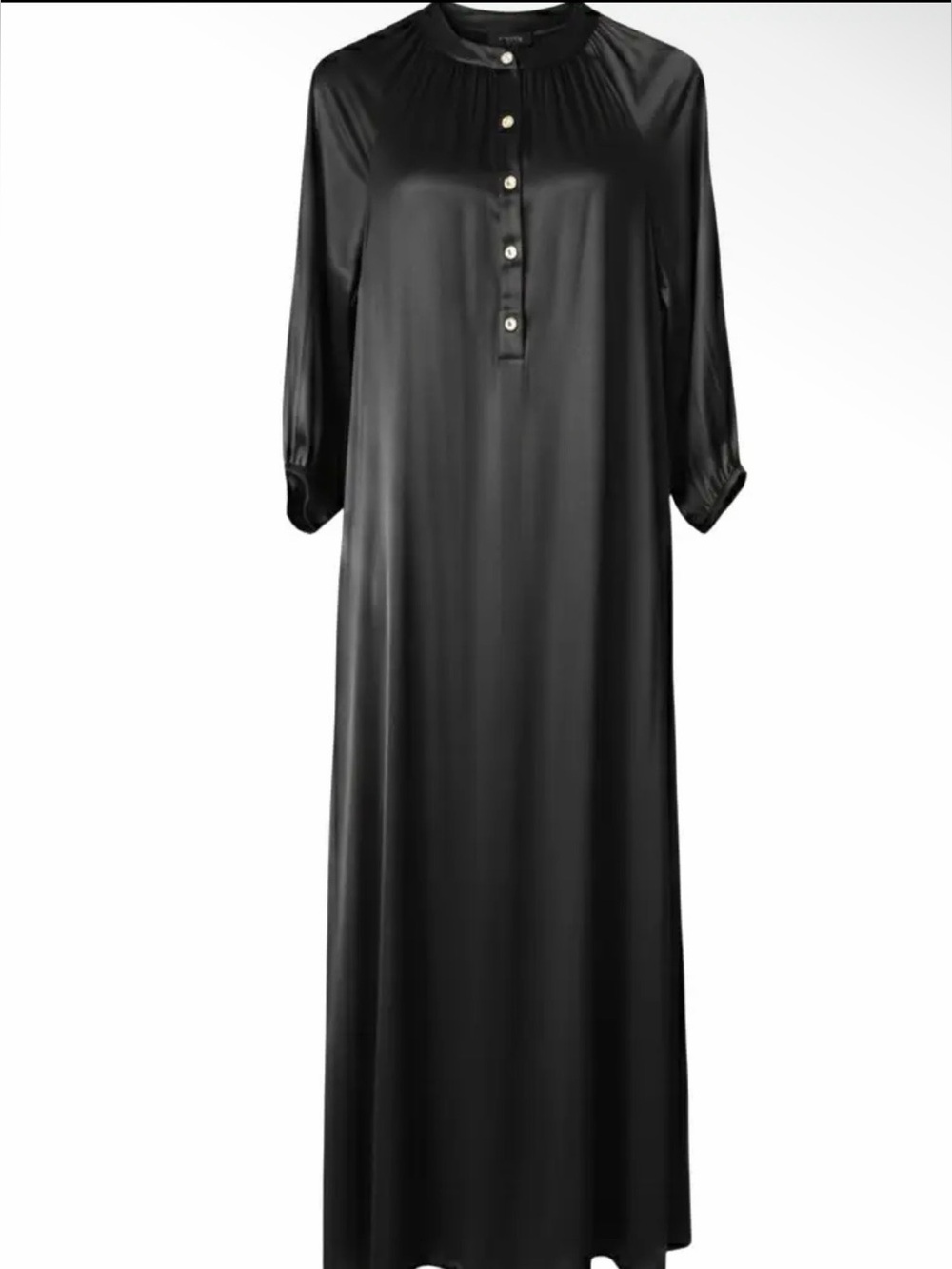 Classic Black Long Sleeve Maxi Dress with Button Placket